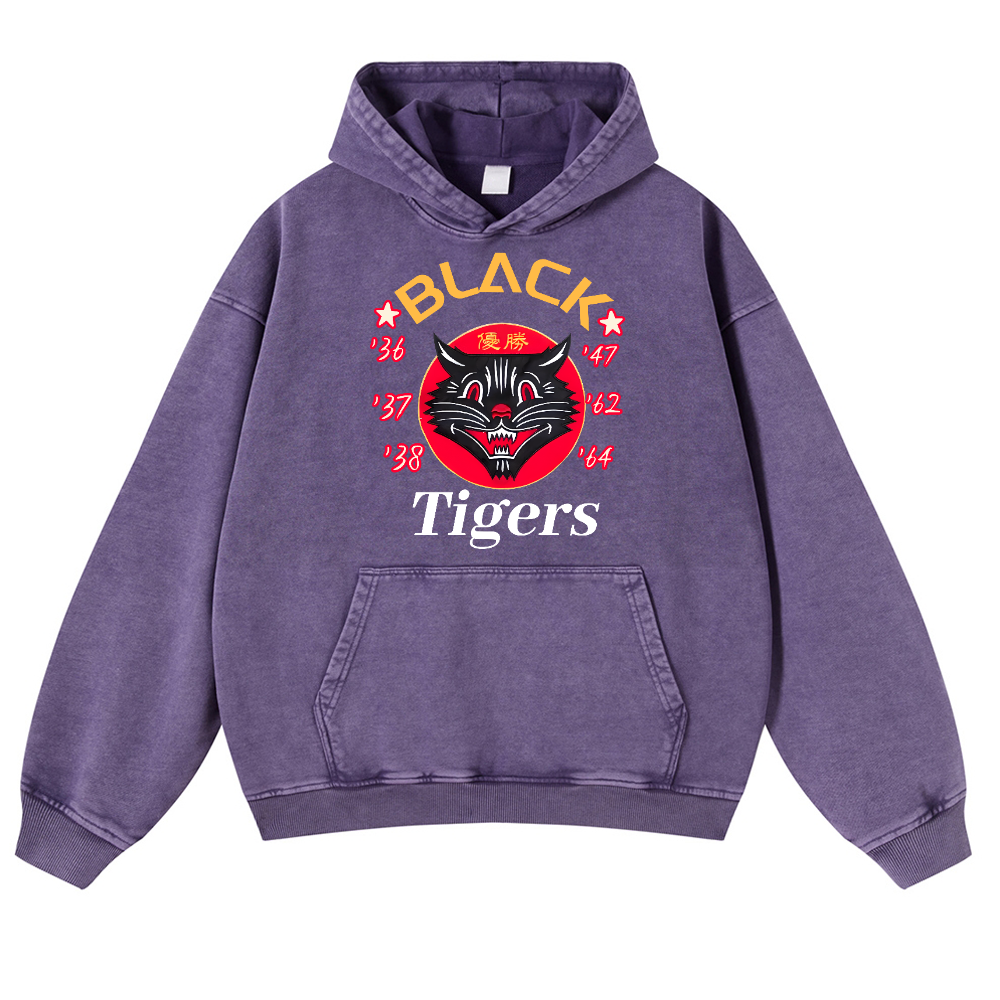 Black Tiger Vintage Washed Thick Cotton Hoodie