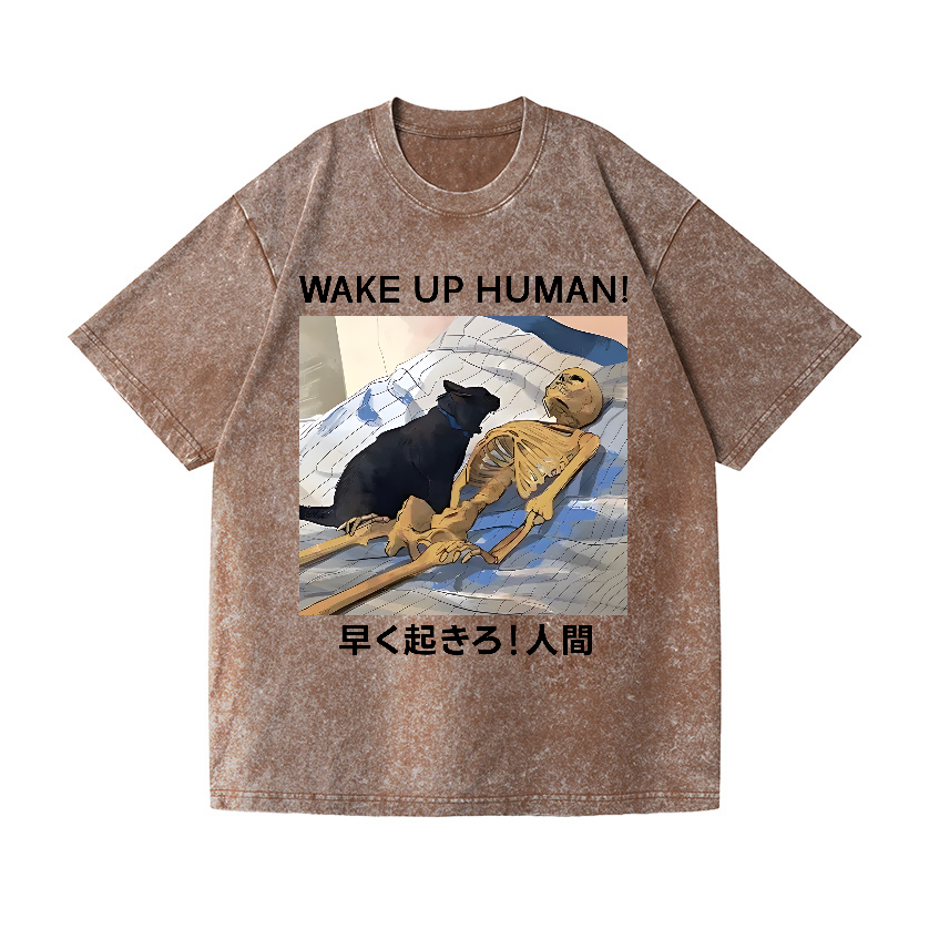 Wake Up Human Vintage Wash Japanese Design T-Shirt
