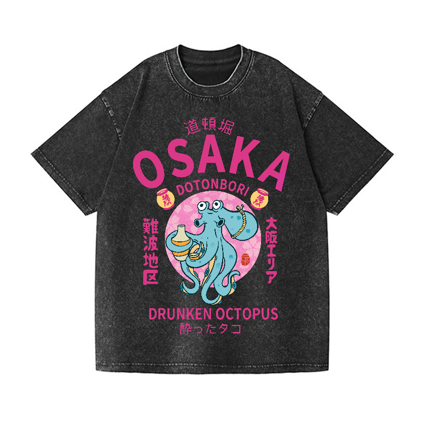 Osaka Dotonbori Drunken Octopus Vintage Wash Japanese Design T-Shirt