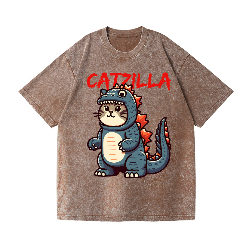 Catzilla Cat Godzilla Vintage Wash Japanese Design T-Shirt
