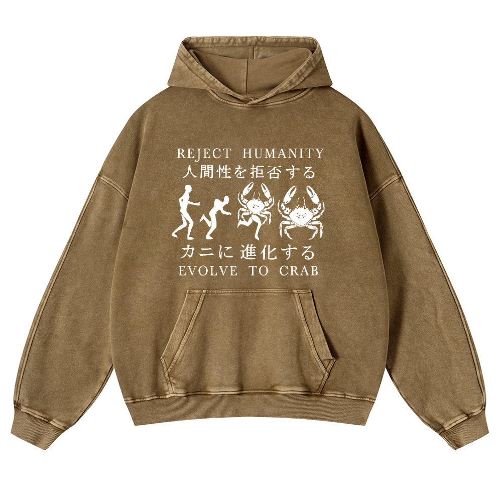 Reject Humanity Evolve into Crab Vintage Washed Thick Cotton Hoodie
