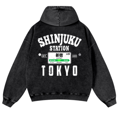 Shinjuku Station Vintage Washed Cotton Back Art Hoodie