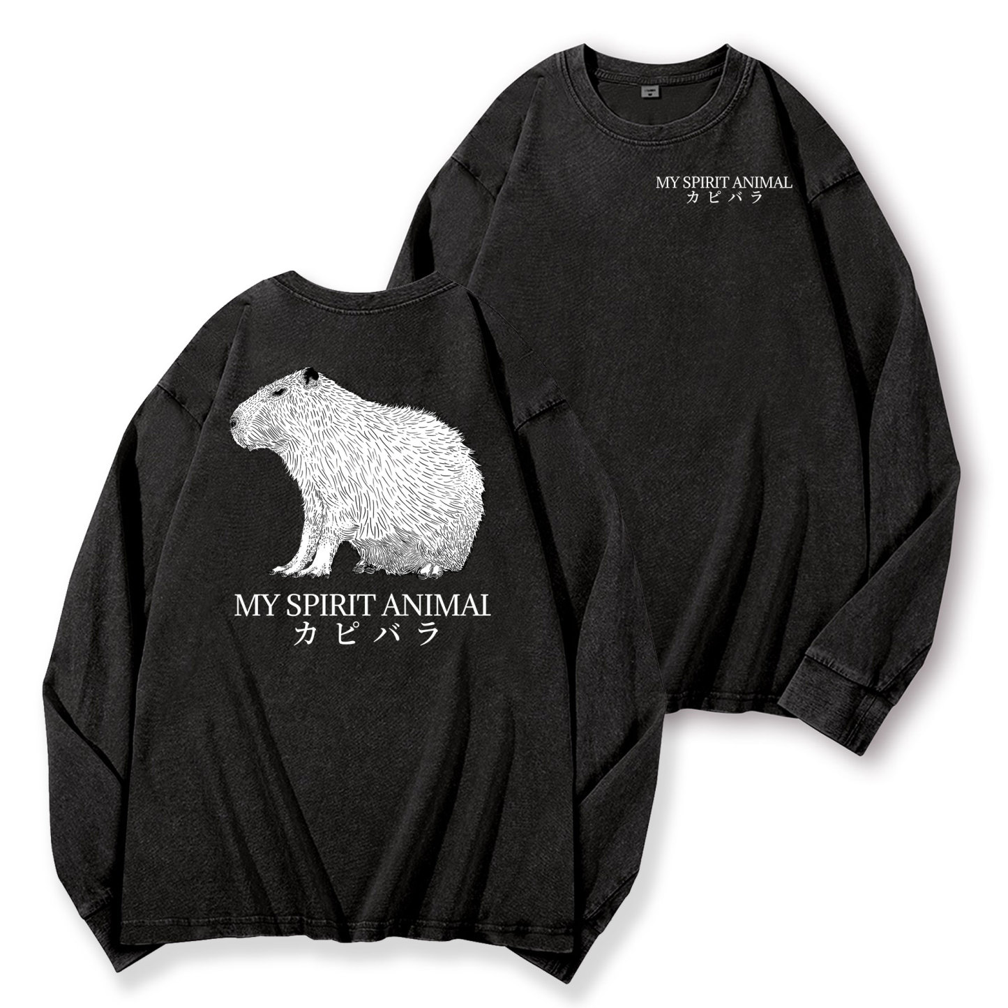 Capybara Vintage Washed Cotton Back Art Long-sleeve T-shirt