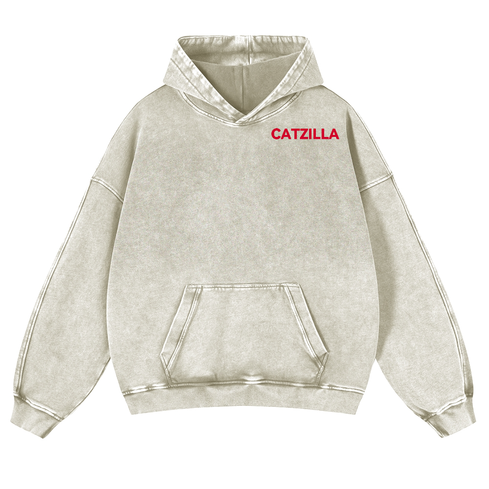 Cat Godzilla Catzilla Vintage Washed Cotton Back Art Hoodie