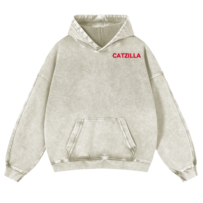 Cat Godzilla Catzilla Vintage Washed Cotton Back Art Hoodie