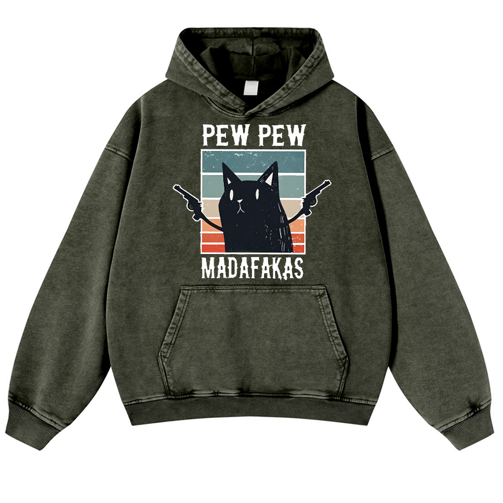 Cat Vintage Washed Thick Cotton Hoodie