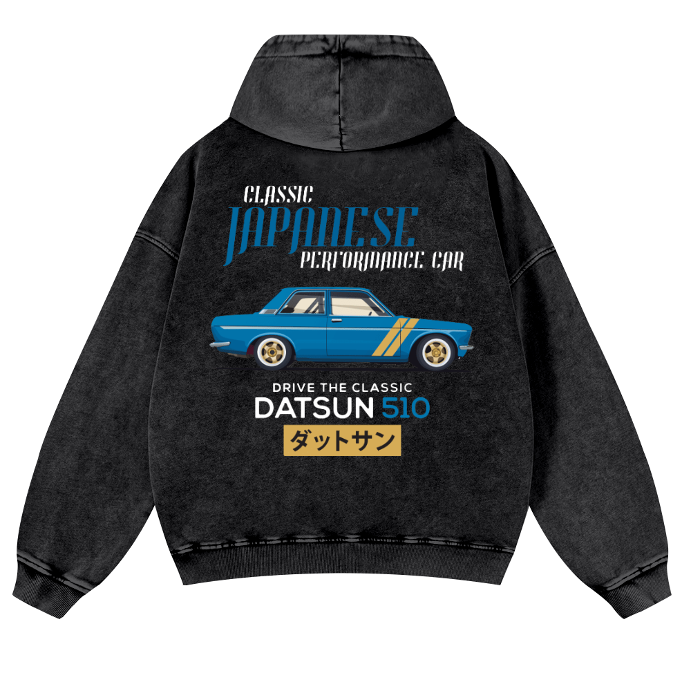 Datsun Car Vintage Washed Cotton Back Art Hoodie