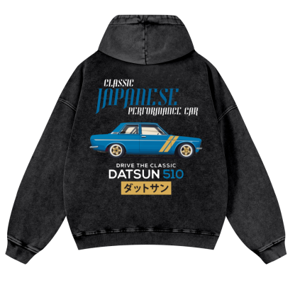 Datsun Car Vintage Washed Cotton Back Art Hoodie