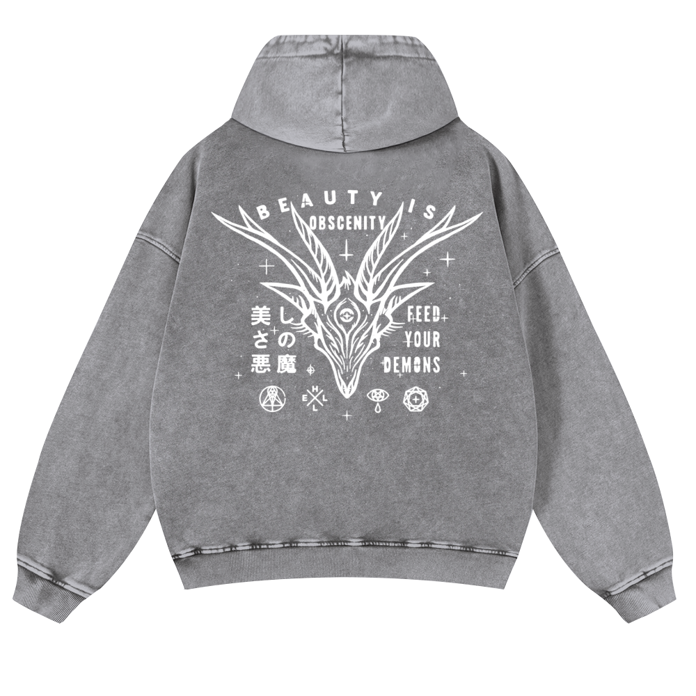 Demons Vintage Washed Cotton Back Art Hoodie