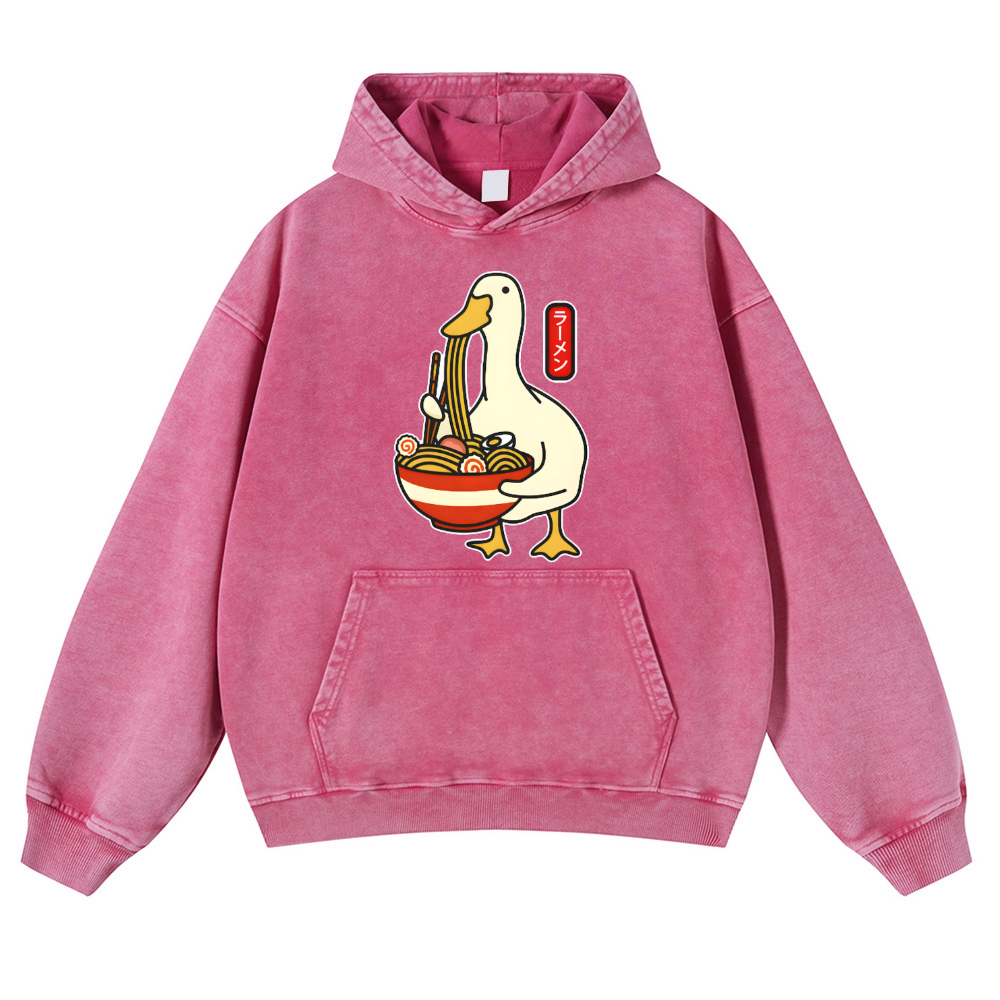 Duck and Ramen Vintage Washed Thick Cotton Hoodie