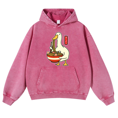 Duck and Ramen Vintage Washed Thick Cotton Hoodie
