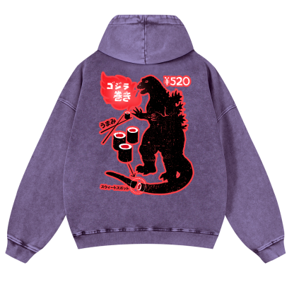 Godzilla Sushi Vintage Washed Cotton Back Art Hoodie