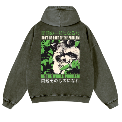 Raccoon Vintage Washed Cotton Back Art Hoodie