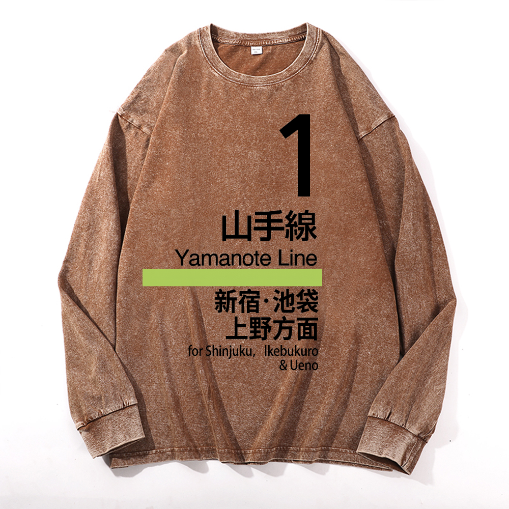 Yamanote Line for Shinjuku, Ikebukuro & Ueno Vintage Cotton Wash Crewneck Sweatshirt