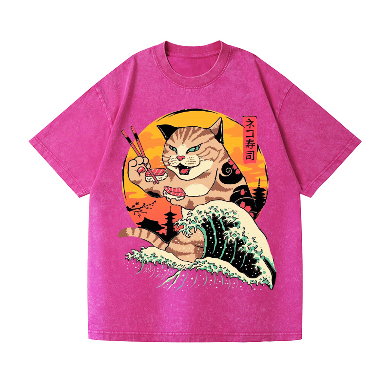 Ukiyoe Cat Vintage Wash Japanese Design T-Shirt
