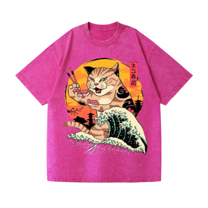 Ukiyoe Cat Vintage Wash Japanese Design T-Shirt