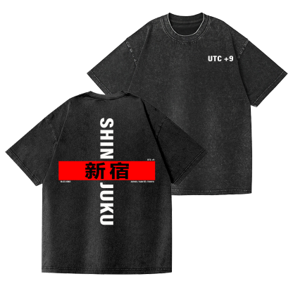 Shinjuku Vintage Wash Japanese Design Back Art T-Shirt