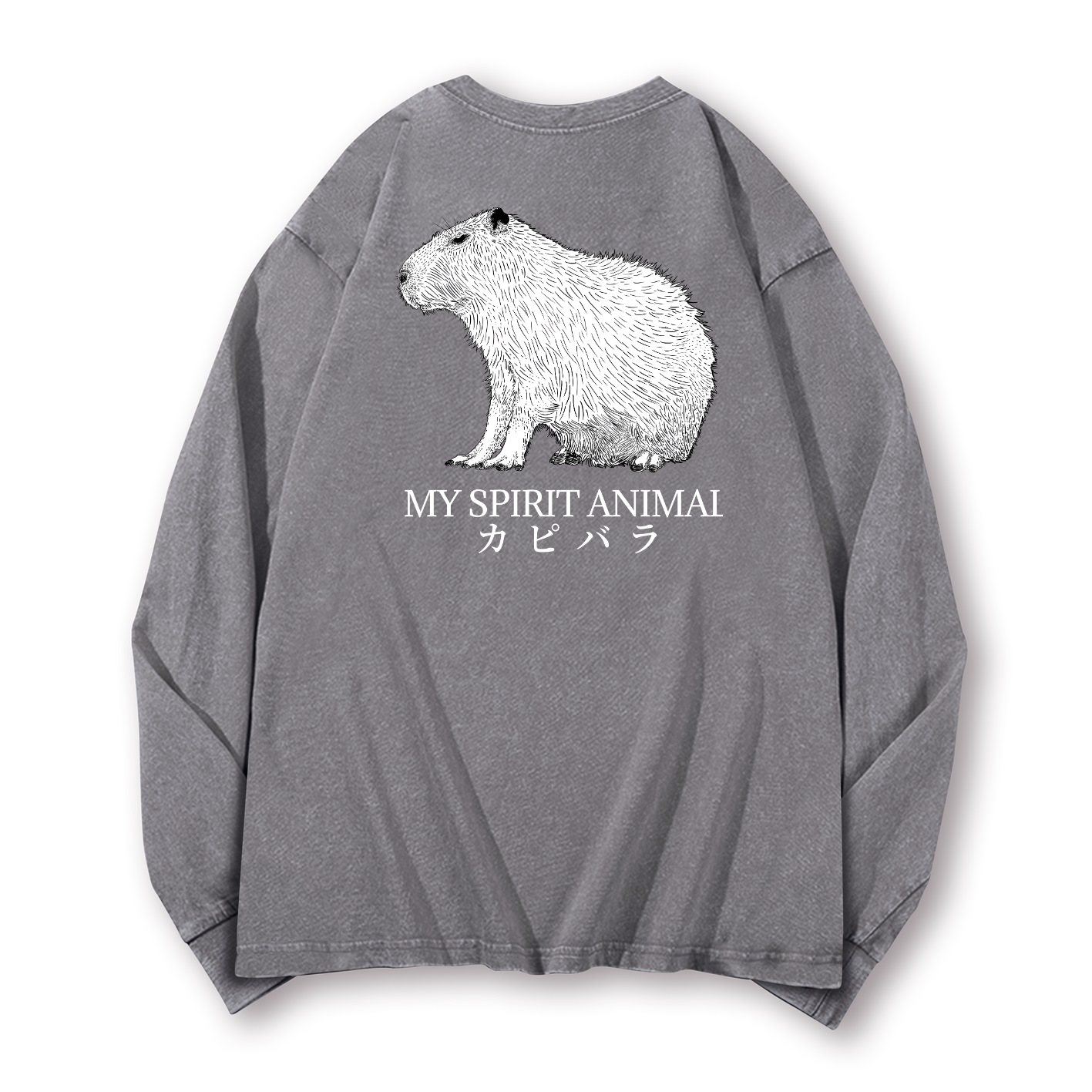 Capybara Vintage Washed Cotton Back Art Long-sleeve T-shirt