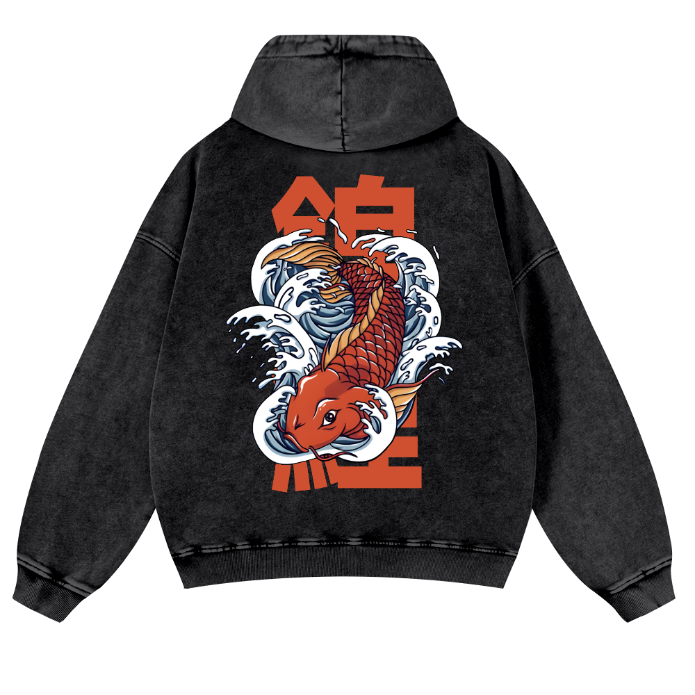 Fish Vintage Washed Cotton Back Art Hoodie