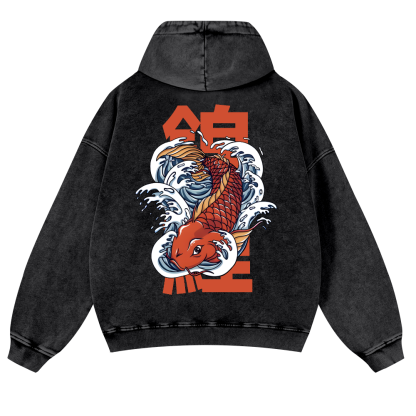 Fish Vintage Washed Cotton Back Art Hoodie