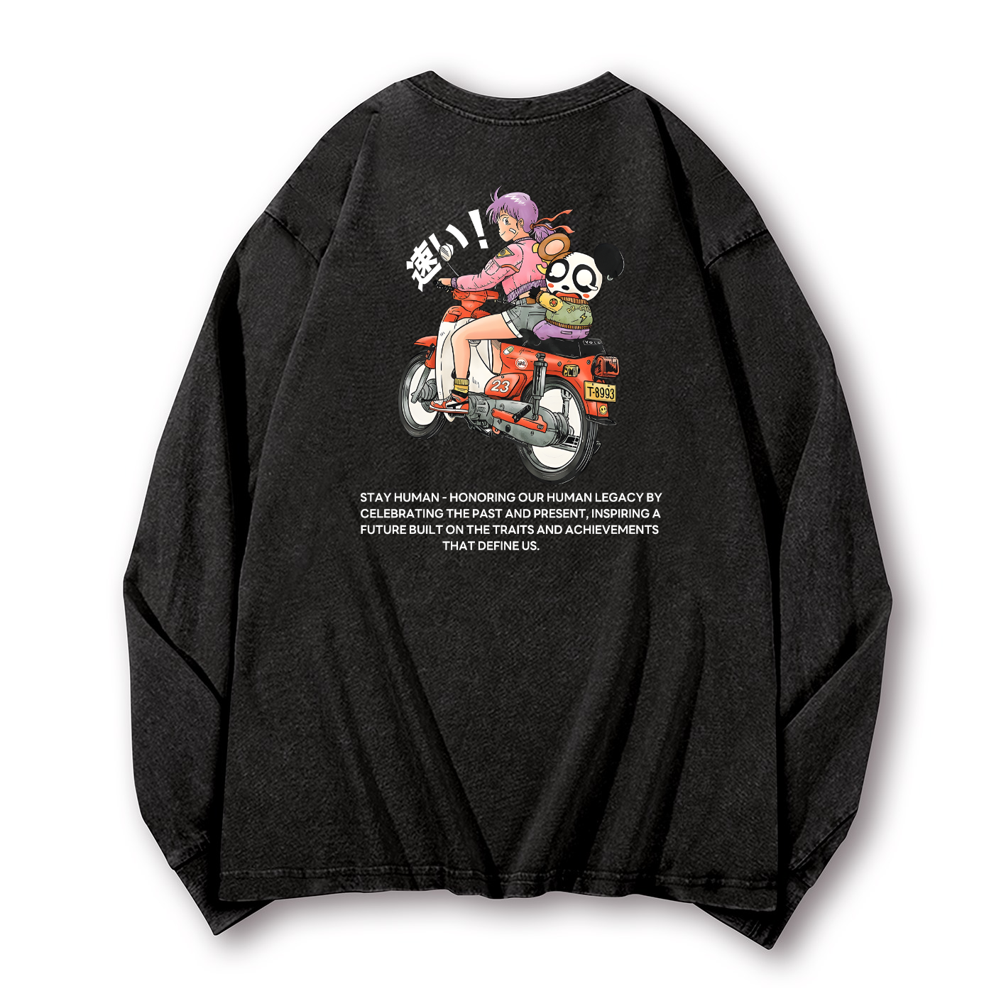 Motorcycle Vintage Washed Cotton Back Art Long-sleeve T-shirt