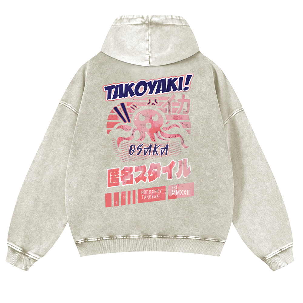 Octopus Takoyaki Vintage Washed Cotton Back Art Hoodie