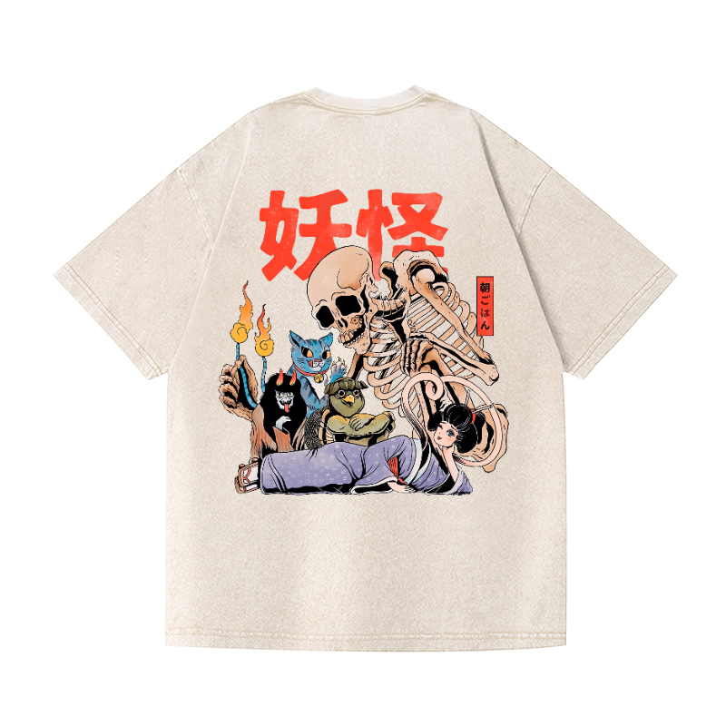 Monster Vintage Wash Japanese Design Back Art T-Shirt
