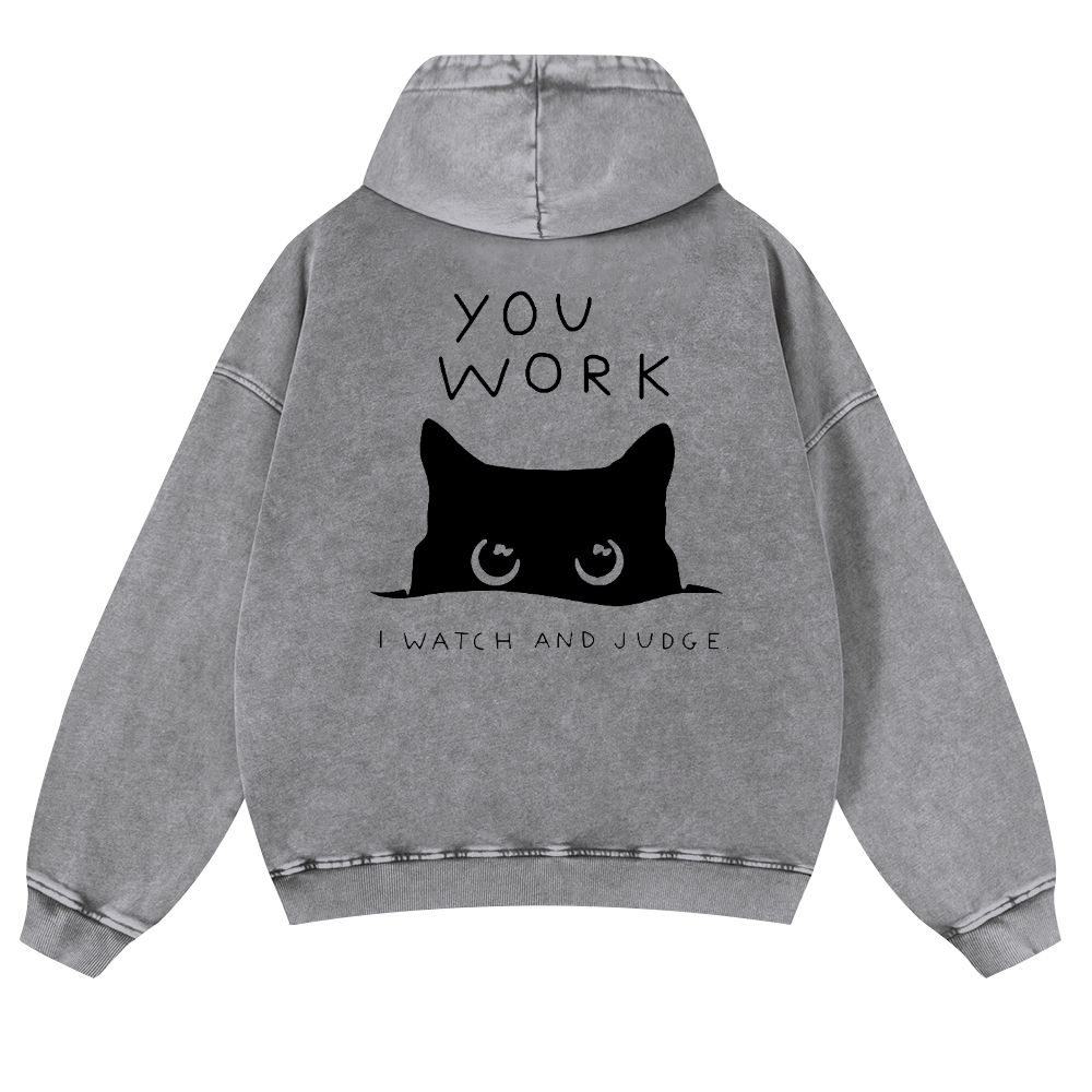 Cat Vintage Washed Cotton Back Art Hoodie