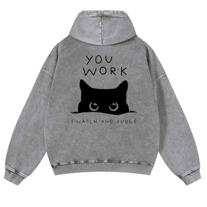 Cat Vintage Washed Cotton Back Art Hoodie