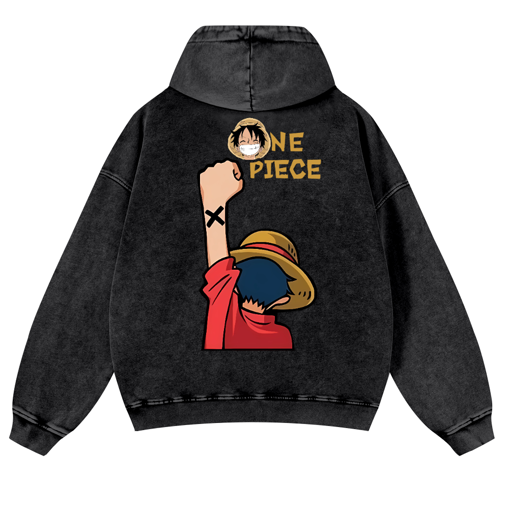 One Piece Vintage Washed Cotton Back Art Hoodie