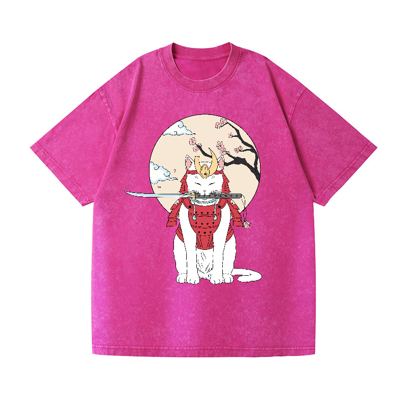 Samurai Cat Vintage Wash Japanese Design T-Shirt