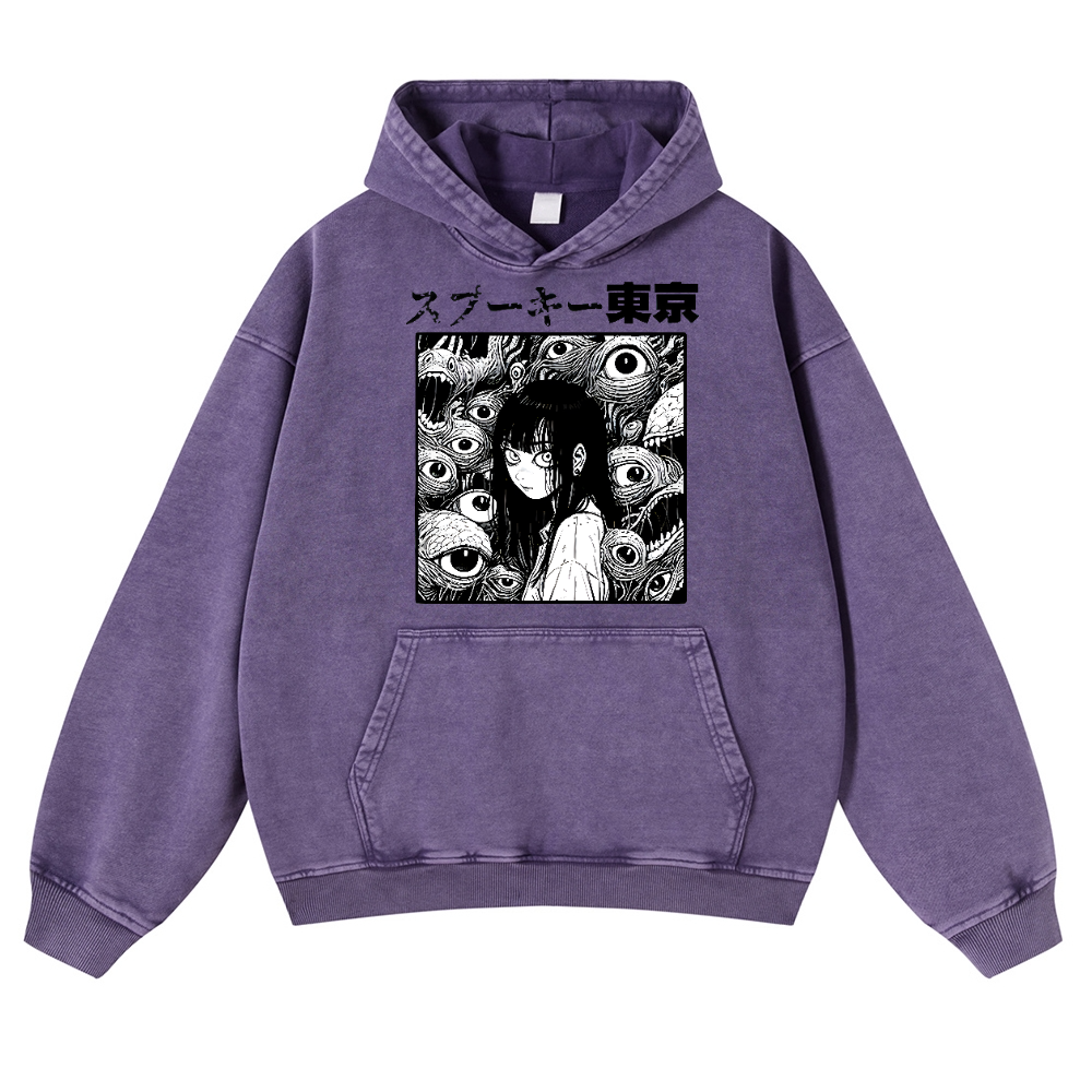 Horror manga Vintage Washed Thick Cotton Hoodie