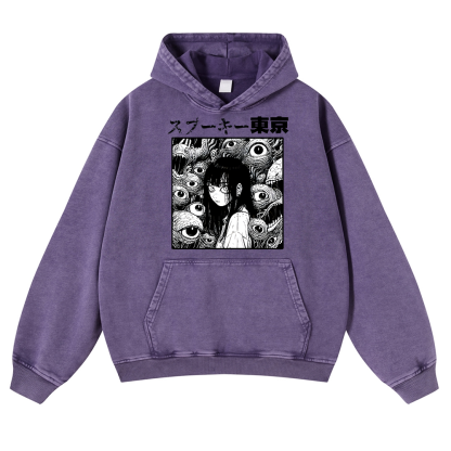 Horror manga Vintage Washed Thick Cotton Hoodie
