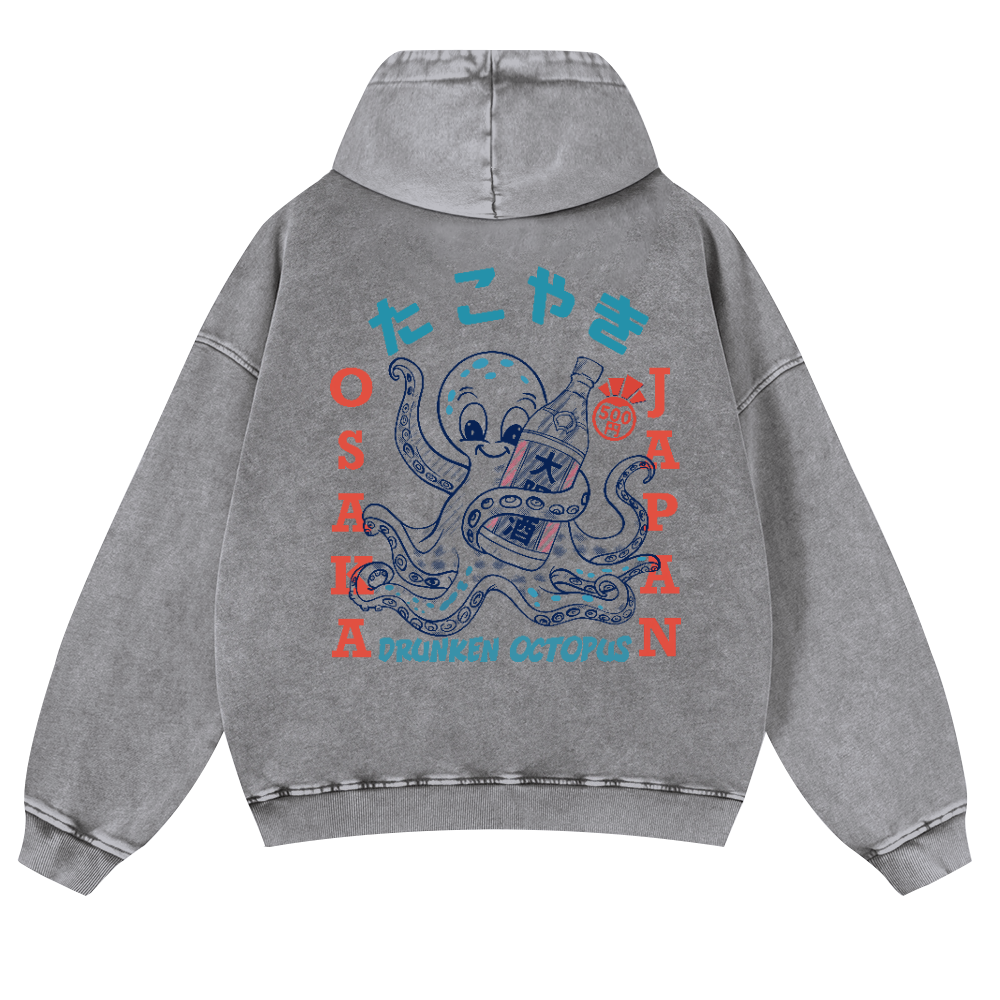 Osaka Drunken Octopus Vintage Washed Cotton Back Art Hoodie
