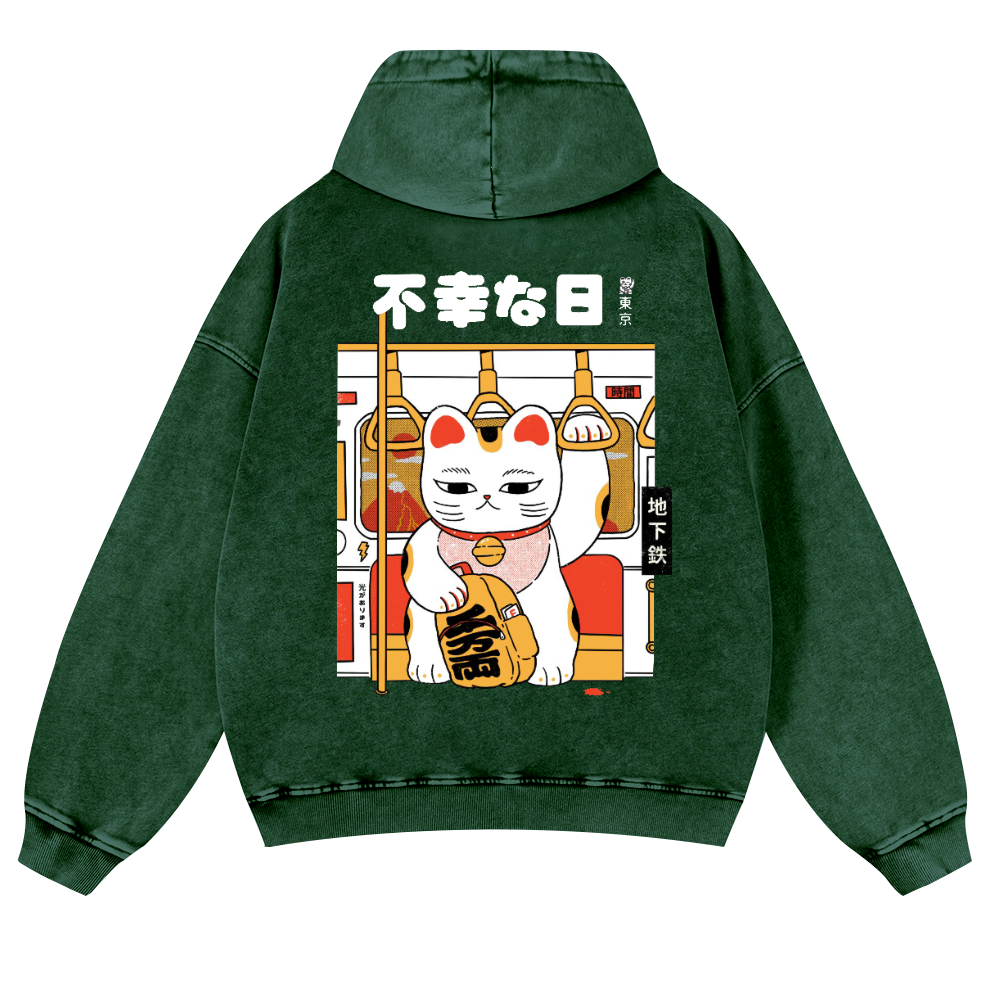 Cat Vintage Washed Cotton Back Art Hoodie