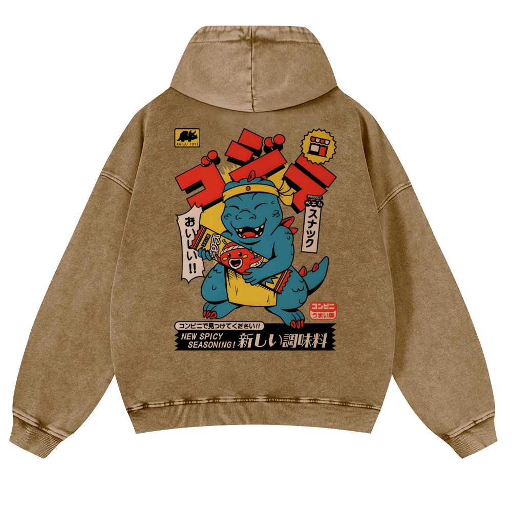 Spicy Dinosaur Vintage Washed Cotton Back Art Hoodie