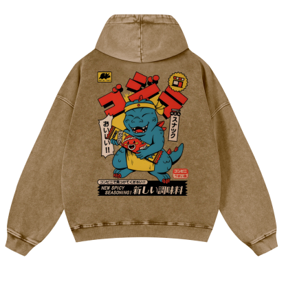 Spicy Dinosaur Vintage Washed Cotton Back Art Hoodie