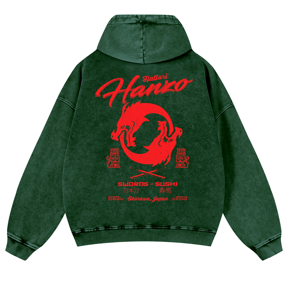 Okinawa Japan Hattori Hanzo Vintage Washed Cotton Back Art Hoodie
