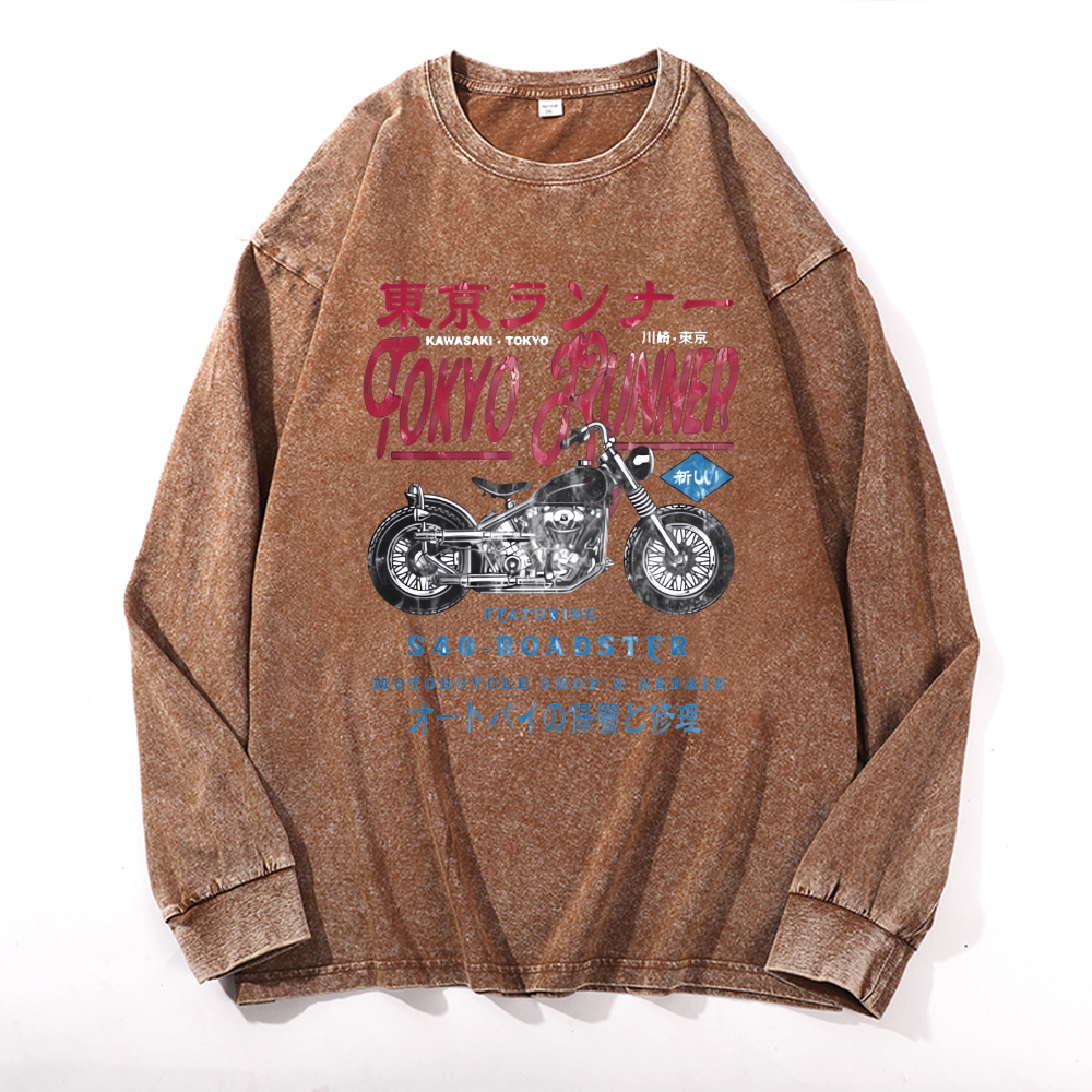 Tokyo Kawasaki S40 Repair Vintage Cotton Wash Crewneck Sweatshirt