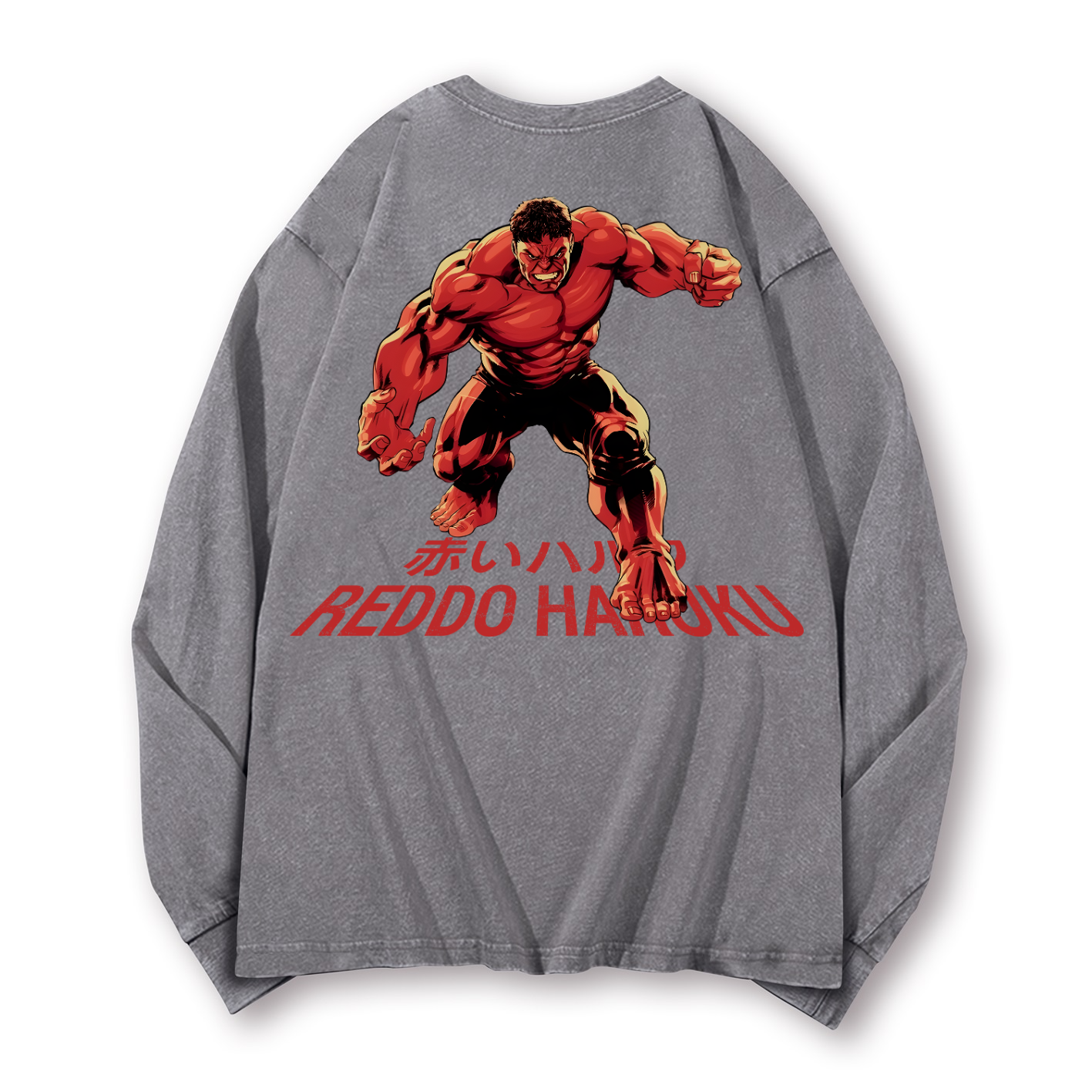 Reddo Haruku Vintage Washed Cotton Back Art Long-sleeve T-shirt