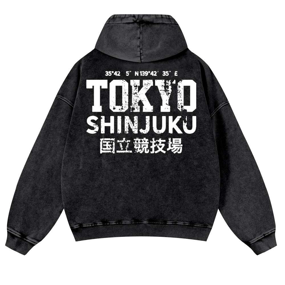 Shinjuku Tokyo Vintage Washed Cotton Back Art Hoodie