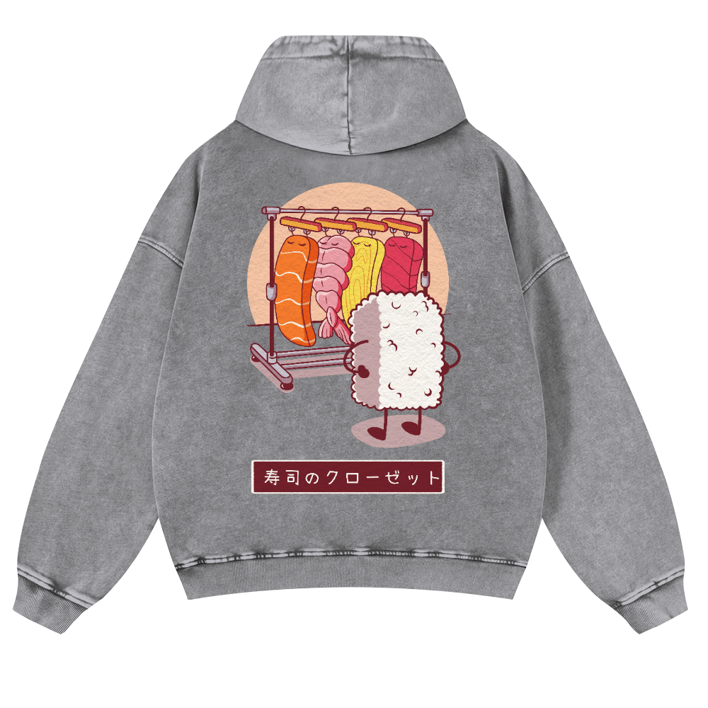 Sushi Vintage Washed Cotton Back Art Hoodie