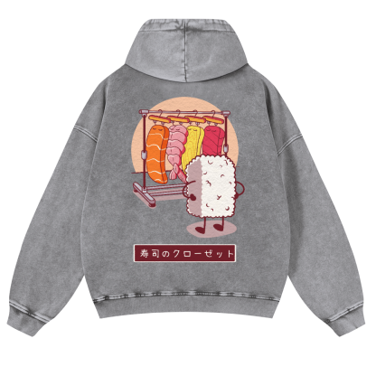 Sushi Vintage Washed Cotton Back Art Hoodie