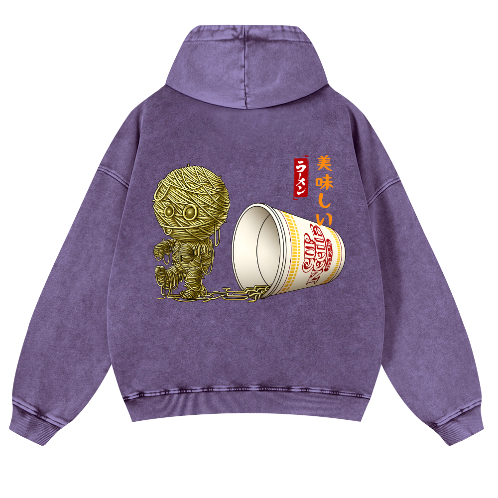 Ramen Mummy Vintage Washed Cotton Back Art Hoodie