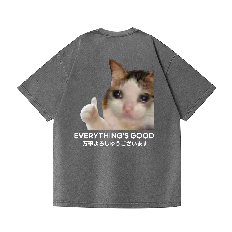 Cat Vintage Wash Japanese Design Back Art T-Shirt