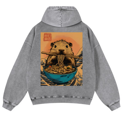 Guinea Pig Ramen Vintage Washed Cotton Back Art Hoodie