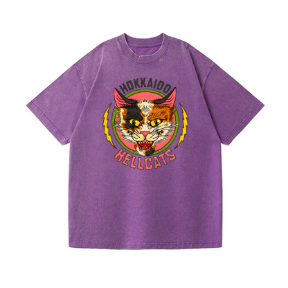 Hokkaido Hellcats Cat Vintage Wash Japanese Design T-Shirt