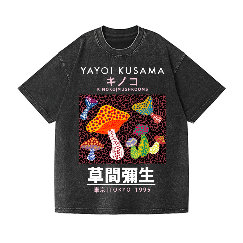 Yayoi Kusama Mushroom Vintage Wash Japanese Design T-Shirt