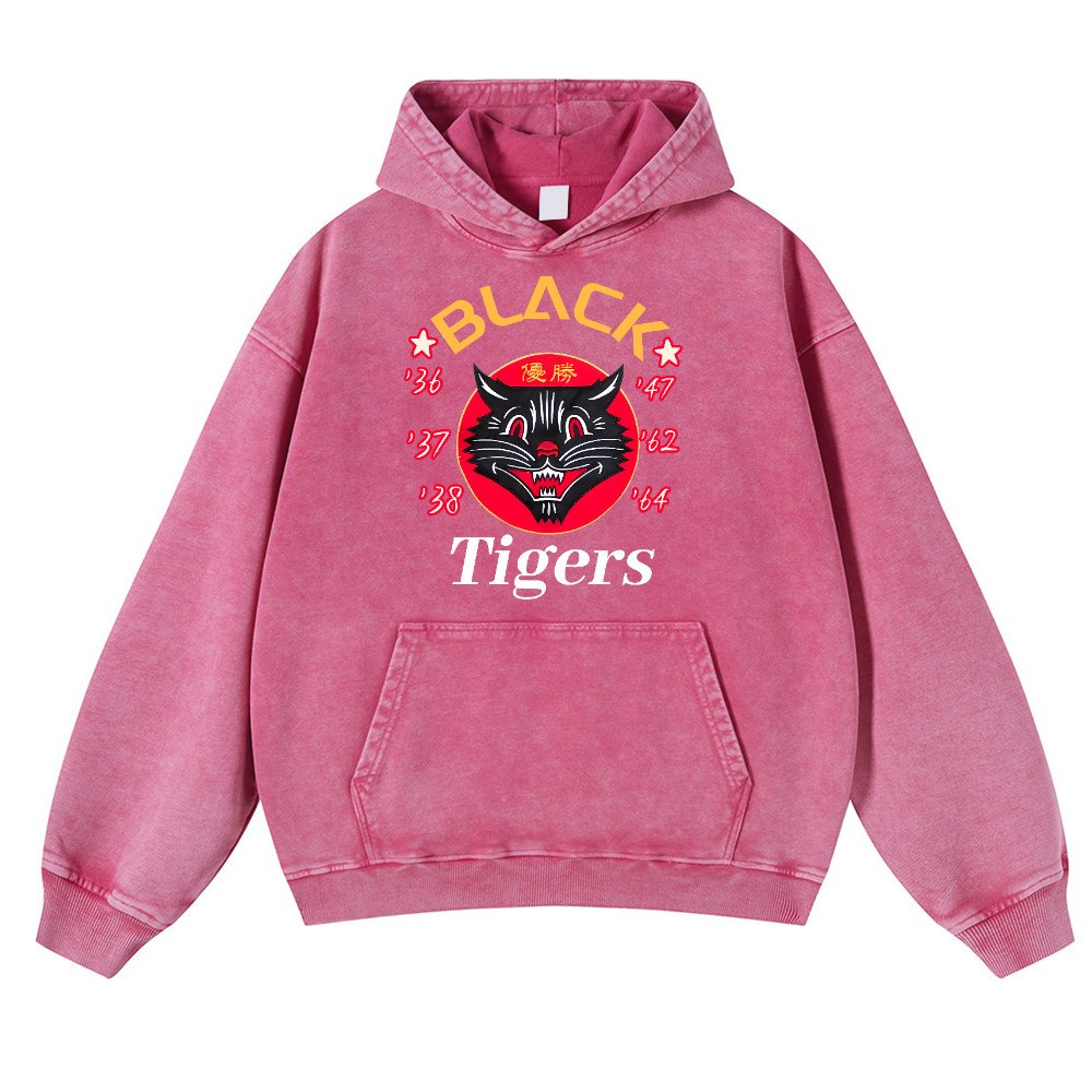 Black Tiger Vintage Washed Thick Cotton Hoodie