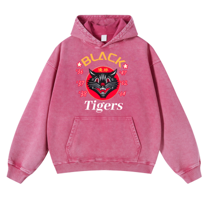 Black Tiger Vintage Washed Thick Cotton Hoodie